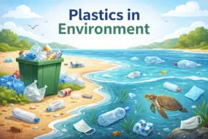 Polluted beach and marine debris