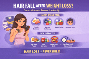 Read more about the article Hair Fall After Weight Loss: Causes, Science & How to Reverse It Naturally